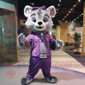 Purple Civet mascot costume character dressed with a Long Sleeve Tee and Cummerbunds