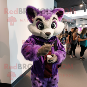 Purple Civet mascot costume character dressed with a Long Sleeve Tee and Cummerbunds