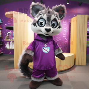 Purple Civet mascot costume character dressed with a Long Sleeve Tee and Cummerbunds