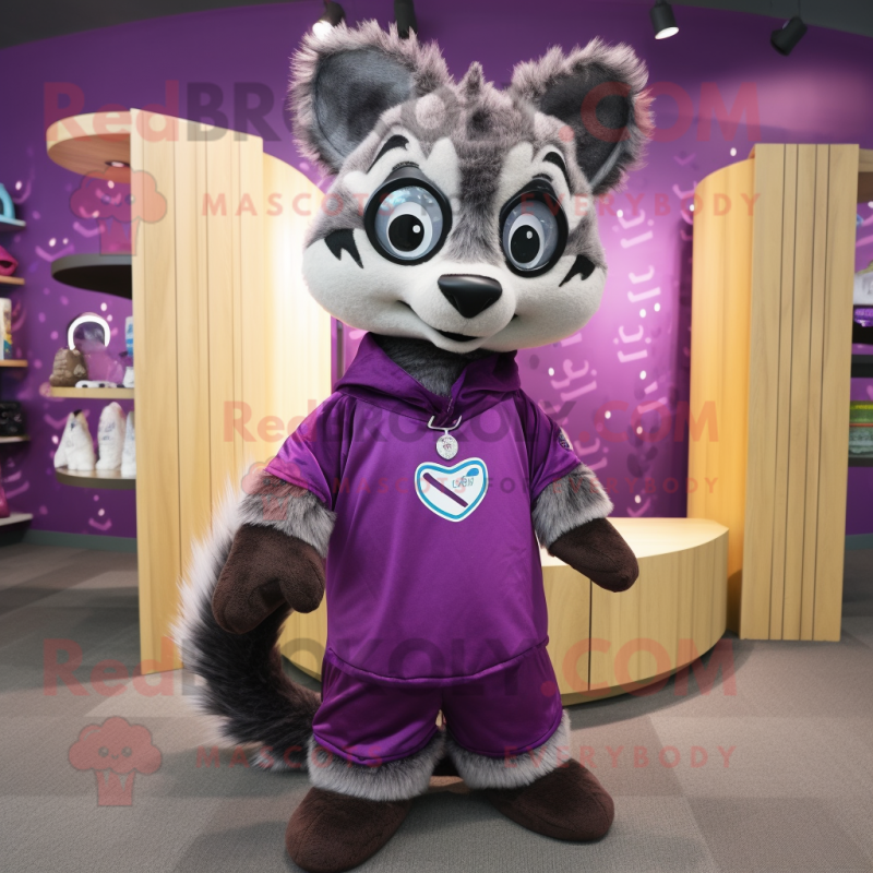 Purple Civet mascot costume character dressed with a Long Sleeve Tee and Cummerbunds Purple Civet mascot costume character dressed with a Long Sleeve Tee and Cummerbunds