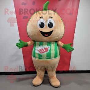 Tan Watermelon mascot costume character dressed with a V-Neck Tee and Necklaces