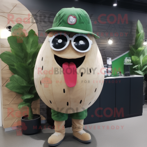 Tan Watermelon mascot costume character dressed with a V-Neck Tee and Necklaces