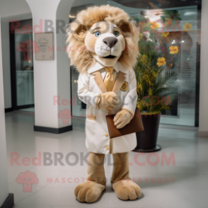 Tan Lion mascot costume character dressed with a Culottes and Pocket squares