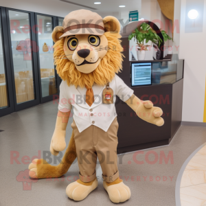 Tan Lion mascot costume character dressed with a Culottes and Pocket squares