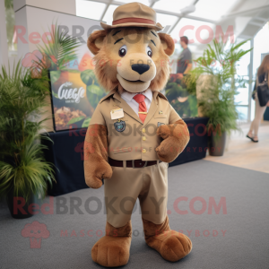 Tan Lion mascot costume character dressed with a Culottes and Pocket squares