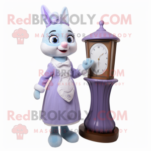 Lavender Hourglass mascot costume character dressed with a A-Line Dress and Mittens