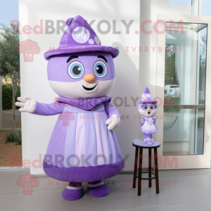 Lavender Hourglass mascot costume character dressed with a A-Line Dress and Mittens
