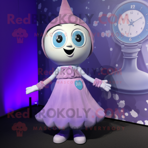 Lavender Hourglass mascot costume character dressed with a A-Line Dress and Mittens