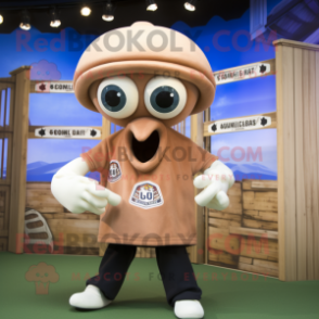 Tan Squid mascot costume character dressed with a Rugby Shirt and Necklaces