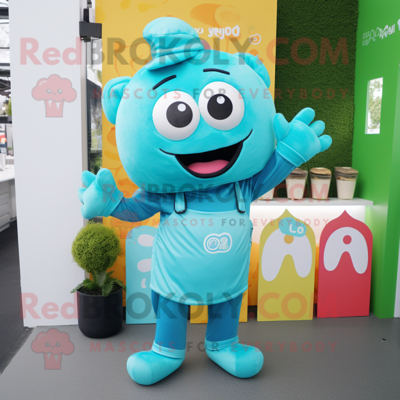 Cyan Steak mascot costume character dressed with a Playsuit and Keychains Cyan Steak mascot costume character dressed with a Playsuit and Keychains