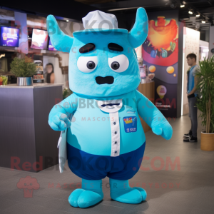 Cyan Steak mascot costume character dressed with a Playsuit and Keychains