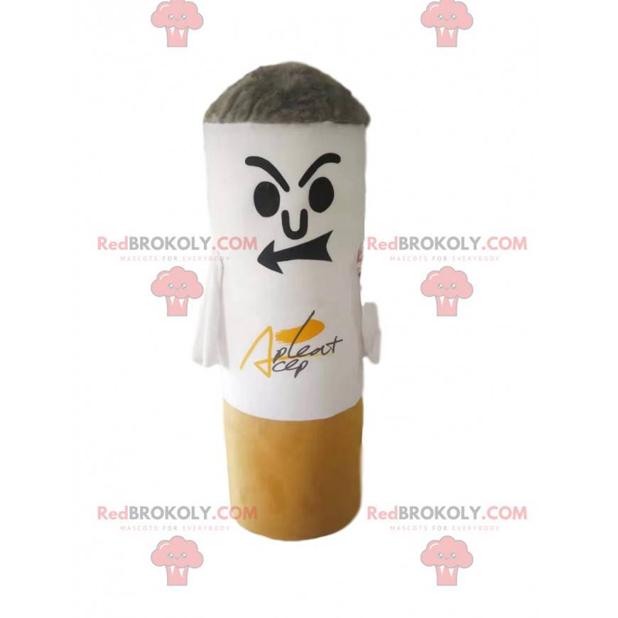 Mascote do cigarro muito ameaçador. Fantasia de cigarro -