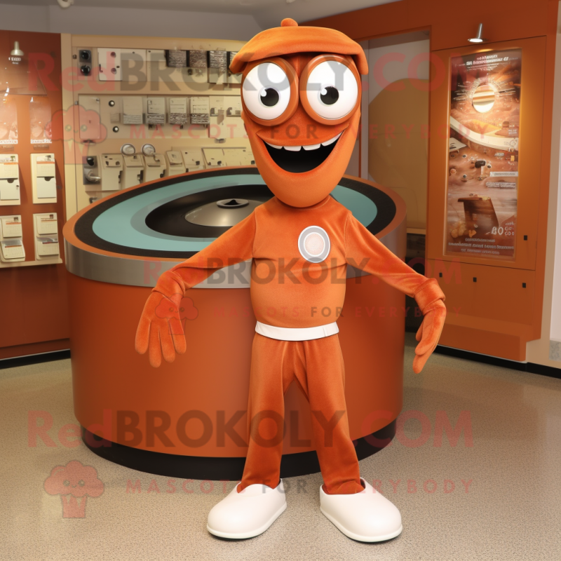 Rust Plate Spinner mascot costume character dressed with a Capri Pants and Cufflinks