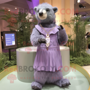 Lavender Sloth Bear mascot costume character dressed with a Empire Waist Dress and Anklets