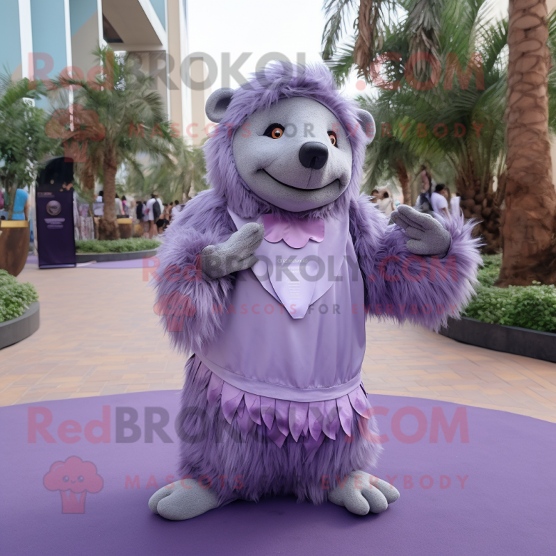 Lavender Sloth Bear mascot costume character dressed with a Empire Waist Dress and Anklets