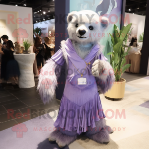 Lavender Sloth Bear mascot costume character dressed with a Empire Waist Dress and Anklets