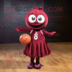 Maroon Basketball Ball mascot costume character dressed with a Empire Waist Dress and Brooches