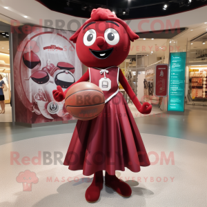 Maroon Basketball Ball mascot costume character dressed with a Empire Waist Dress and Brooches