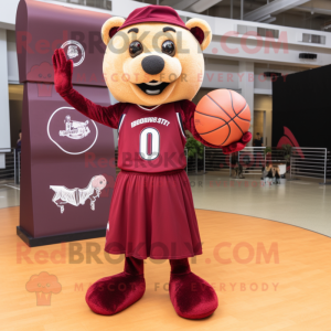 Maroon Basketball Ball mascot costume character dressed with a Empire Waist Dress and Brooches