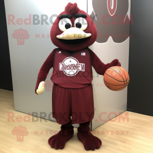 Maroon Basketball Ball mascot costume character dressed with a Empire Waist Dress and Brooches