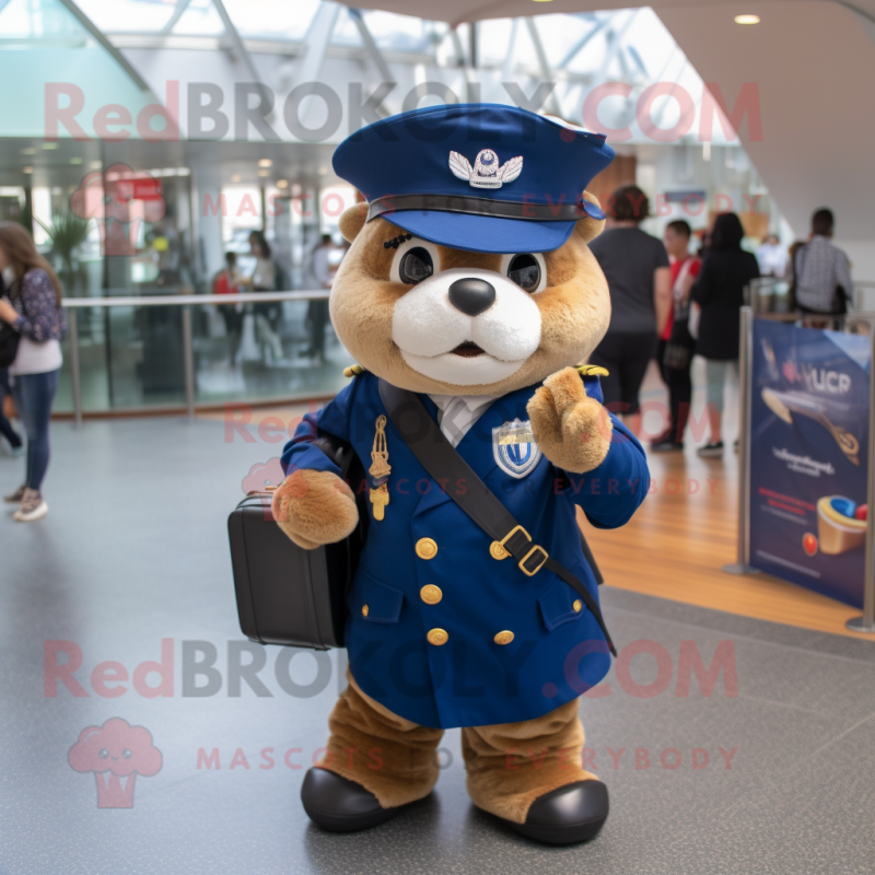 Navy Momentum mascot costume character dressed with a Coat and Backpacks Navy Momentum mascot costume character dressed with a Coat and Backpacks