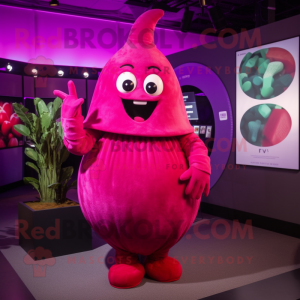 Magenta Zucchini mascot costume character dressed with a Midi Dress and Rings