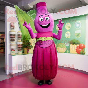 Magenta Zucchini mascot costume character dressed with a Midi Dress and Rings