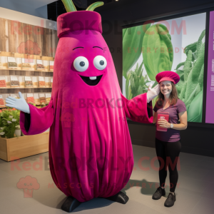 Magenta Zucchini mascot costume character dressed with a Midi Dress and Rings