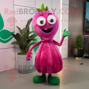 Magenta Zucchini mascot costume character dressed with a Midi Dress and Rings