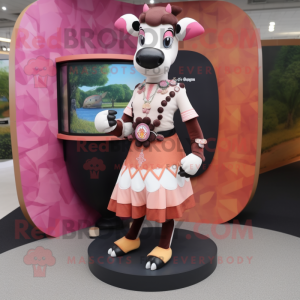 Peach Okapi mascot costume character dressed with a Circle Skirt and Clutch bags