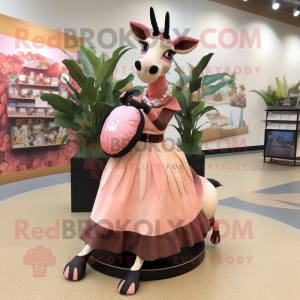 Peach Okapi mascot costume character dressed with a Circle Skirt and Clutch bags