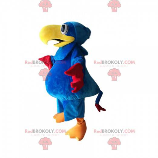 Blå papegøyemaskot med et nydelig gult nebb - Redbrokoly.com