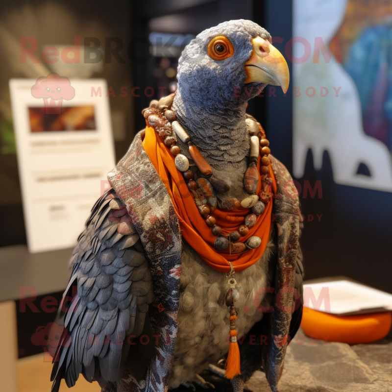 Rust Guinea Fowl mascot costume character dressed with a Jacket and Bracelets Rust Guinea Fowl mascot costume character dressed with a Jacket and Bracelets