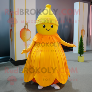 Lemon Yellow Orange mascot costume character dressed with a Empire Waist Dress and Headbands