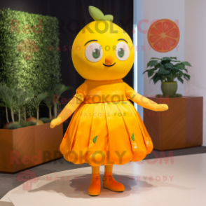 Lemon Yellow Orange mascot costume character dressed with a Empire Waist Dress and Headbands