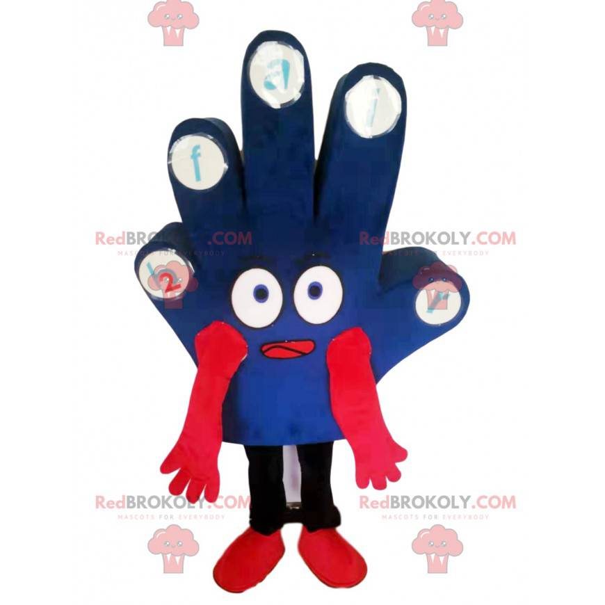 Blauwe handmascotte met grote ogen - Redbrokoly.com