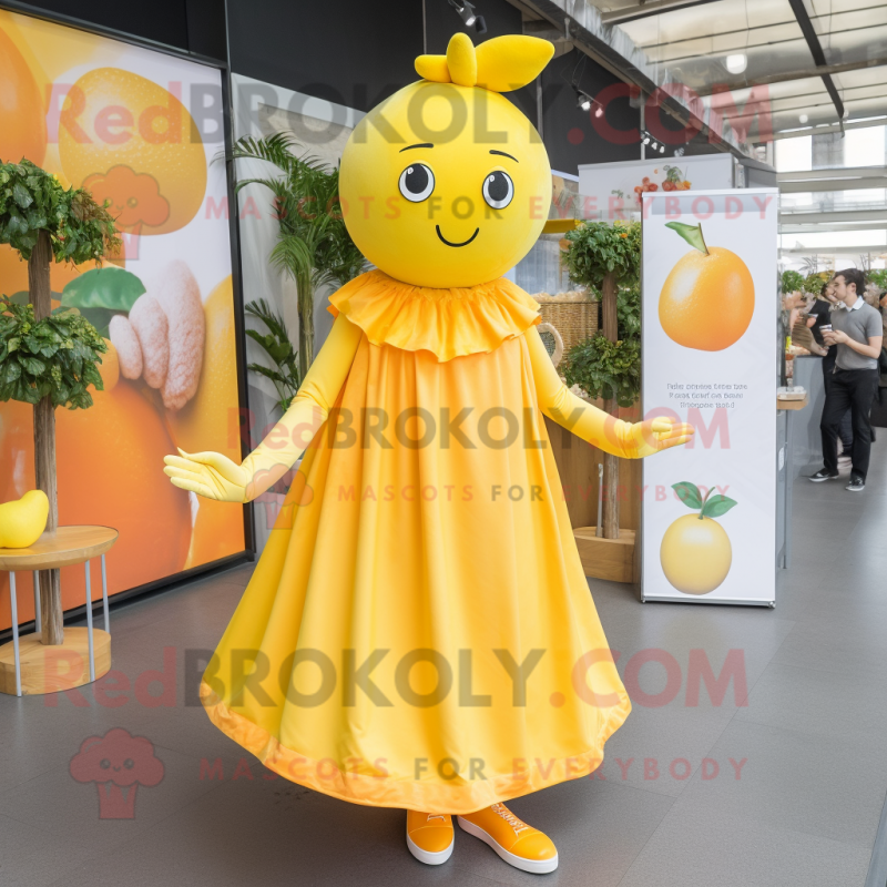 Lemon Yellow Orange mascot costume character dressed with a Empire Waist Dress and Headbands