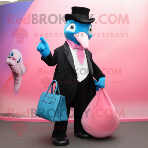 Pink Dolphin mascot costume character dressed with a Tuxedo and Handbags