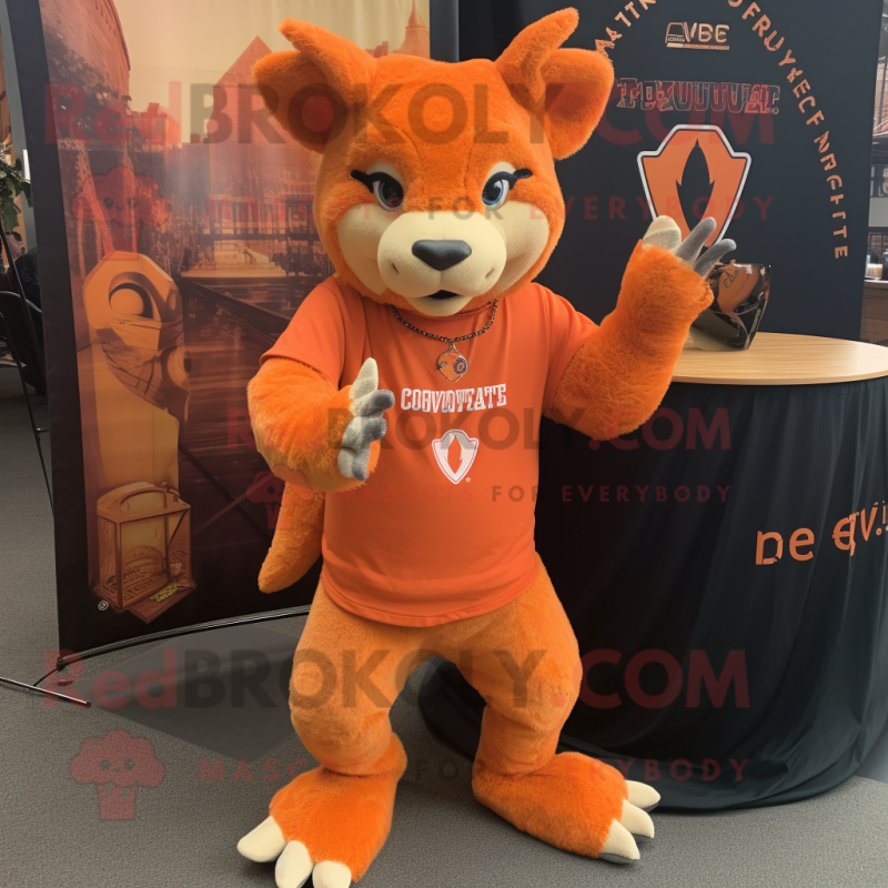 Orange Gargoyle mascot costume character dressed with a V-Neck Tee and Anklets Orange Gargoyle mascot costume character dressed with a V-Neck Tee and Anklets