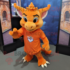 Orange Gargoyle mascot costume character dressed with a V-Neck Tee and Anklets