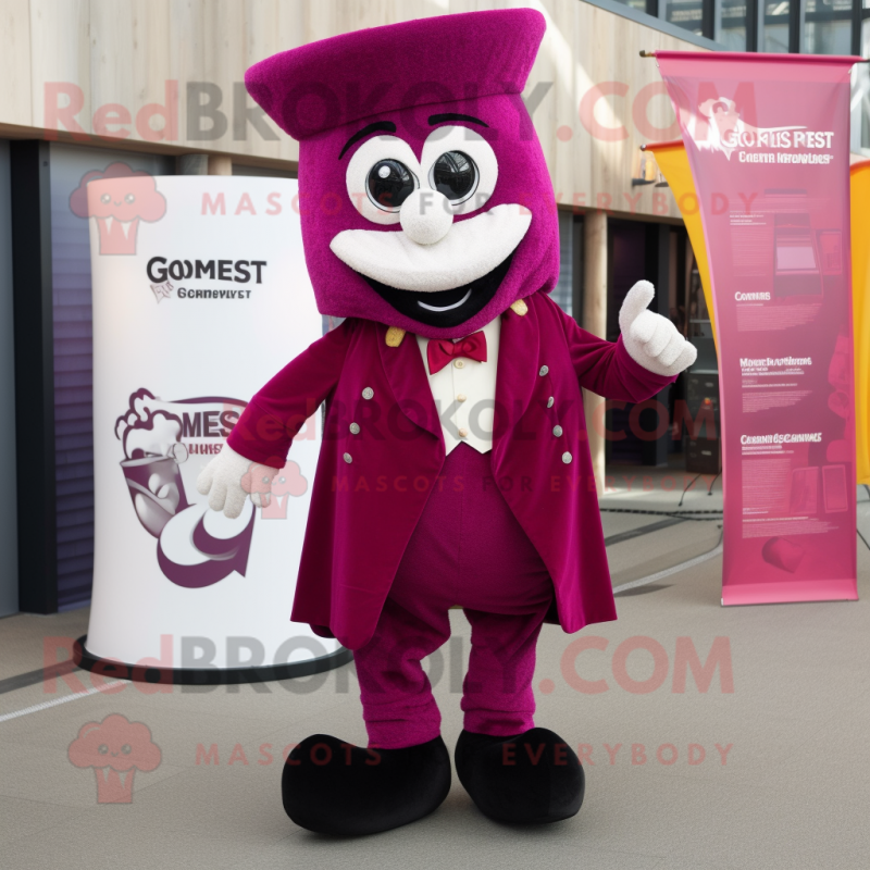 Magenta Guinness mascot costume character dressed with a Suit Pants and Shoe clips Magenta Guinness mascot costume character dressed with a Suit Pants and Shoe clips