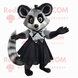 Black Civet mascot costume character dressed with a A-Line Skirt and Bow ties