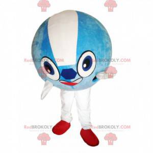 Mascote balão redondo azul celeste muito sorridente -