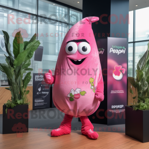 Pink Pepper mascot costume character dressed with a Cover-up and Wraps