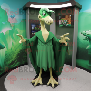 Forest Green Pterodactyl mascot costume character dressed with a Cover-up and Bracelets