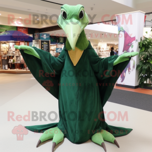 Forest Green Pterodactyl mascot costume character dressed with a Cover-up and Bracelets