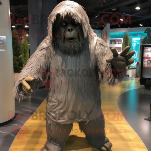 Gray Sasquatch mascot costume character dressed with a Raincoat and Headbands