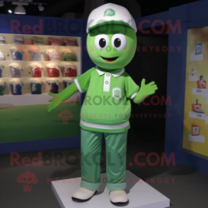 nan Green Bean mascot costume character dressed with a Polo Tee and Caps