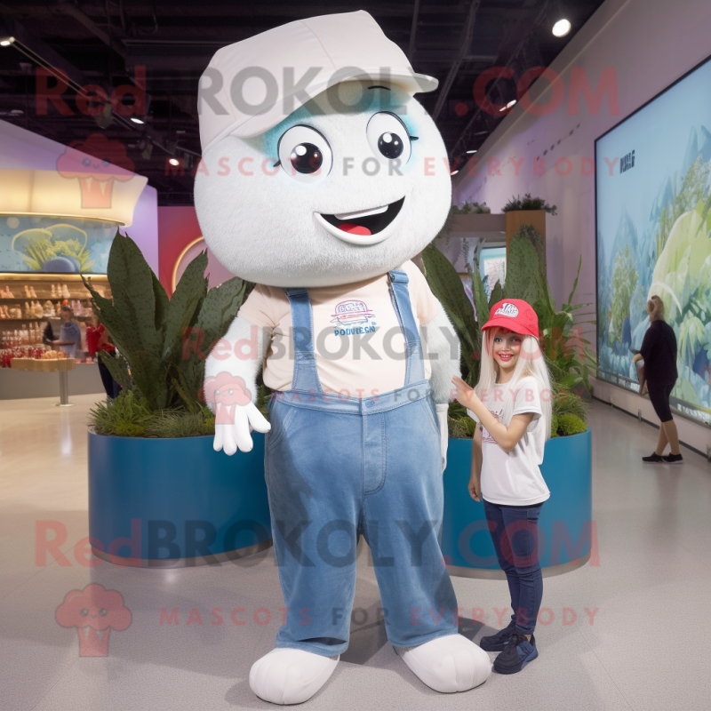 White Raspberry mascot costume character dressed with a Mom Jeans and Beanies