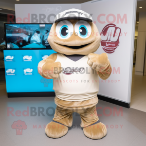 Tan Engagement Ring mascot costume character dressed with a Sweatshirt and Belts